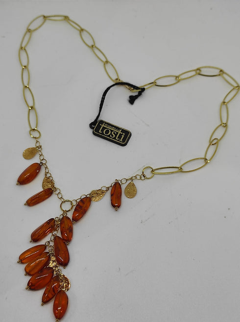Collana oro 18k Donna girocollo pietre ambra 45 cm 8,40gr | Gioiellitosti.it