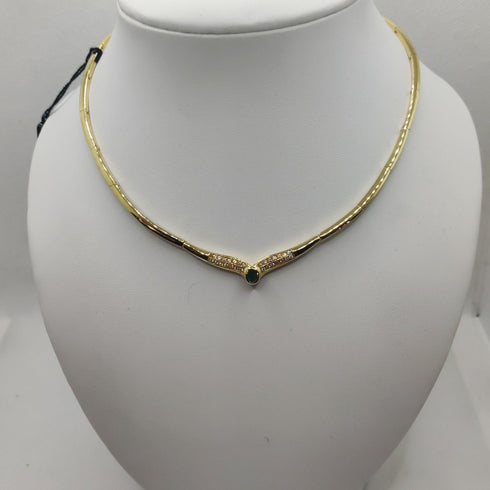 Collana oro 18k girocollo rigido con smeraldo e zirconi 26 gr | Gioiellitosti.it