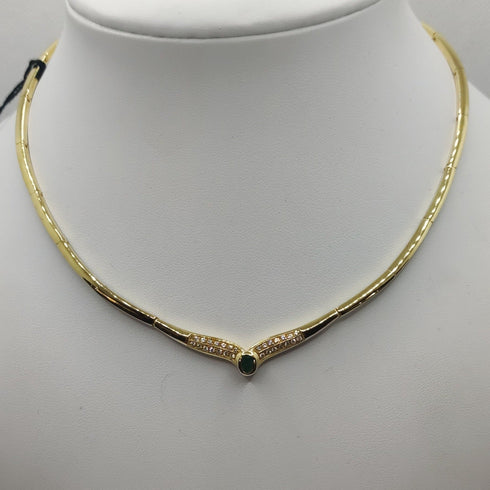 Collana oro 18k girocollo rigido con smeraldo e zirconi 26 gr | Gioiellitosti.it
