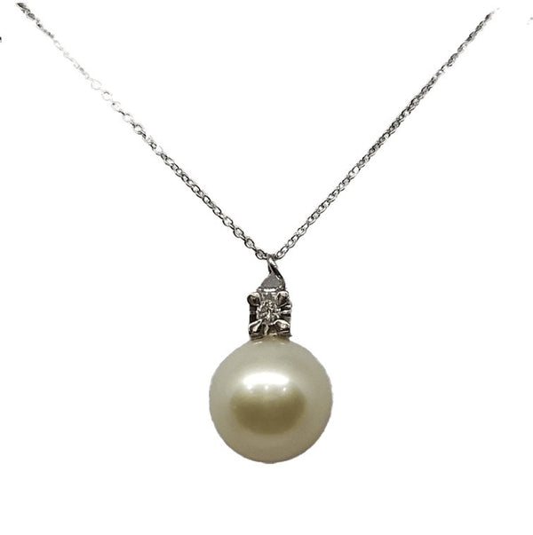 Collana punto luce oro bianco 18k Perla Naturale 8.5mm Diamanti | Gioiellitosti.it