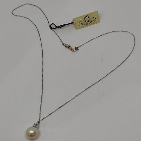 Collana punto luce oro bianco 18k Perla Naturale 8.5mm Diamanti | Gioiellitosti.it