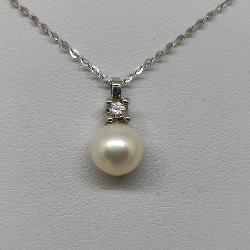 Collana punto luce oro bianco 18k Perla Naturale Diamanti | Gioiellitosti.it