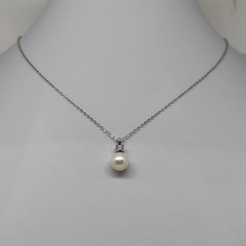 Collana punto luce oro bianco 18k Perla Naturale Diamanti | Gioiellitosti.it