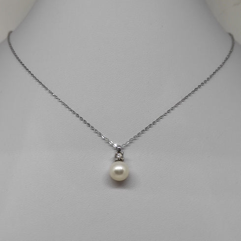 Collana punto luce oro bianco 18k Perla Naturale Diamanti | Gioiellitosti.it