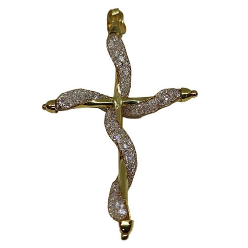 Ciondolo Croce oro 18k donna pendente con pietre gr 3,40 | Gioiellitosti.it
