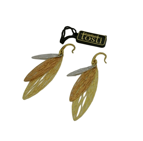 Orecchini donna oro 18 kt pendenti foglie 3 colori oro 4,20 gr | Gioiellitosti.it