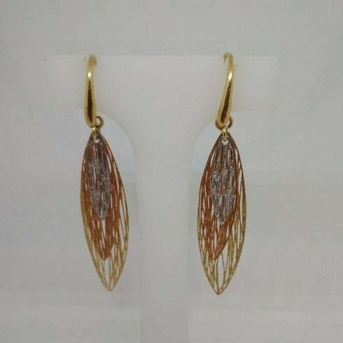 Orecchini donna oro 18 kt pendenti foglie 3 colori oro 4,20 gr | Gioiellitosti.it
