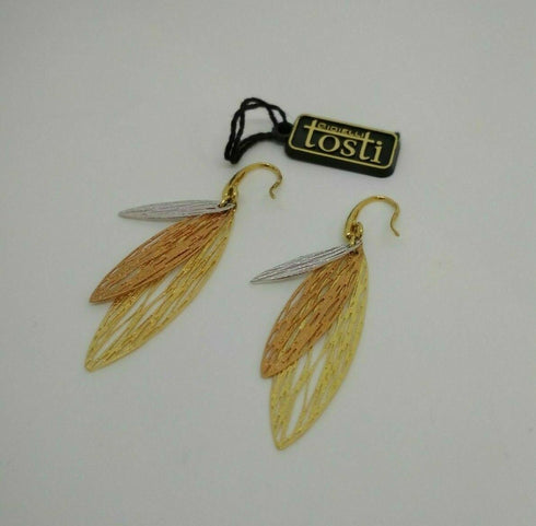 Orecchini donna oro 18 kt pendenti foglie 3 colori oro 4,20 gr | Gioiellitosti.it