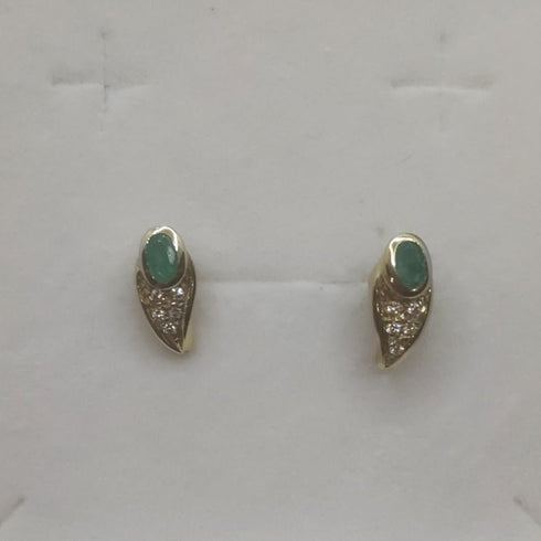 Orecchini oro 18 kt bottone con smeraldi e zirconi | Gioiellitosti.it