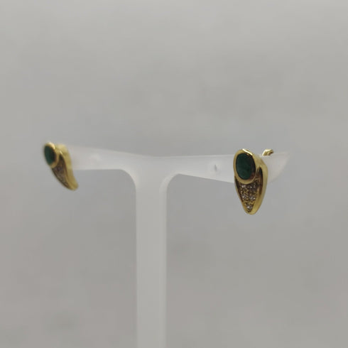 Orecchini oro 18 kt bottone con smeraldi e zirconi | Gioiellitosti.it