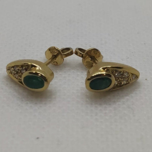 Orecchini oro 18 kt bottone con smeraldi e zirconi | Gioiellitosti.it