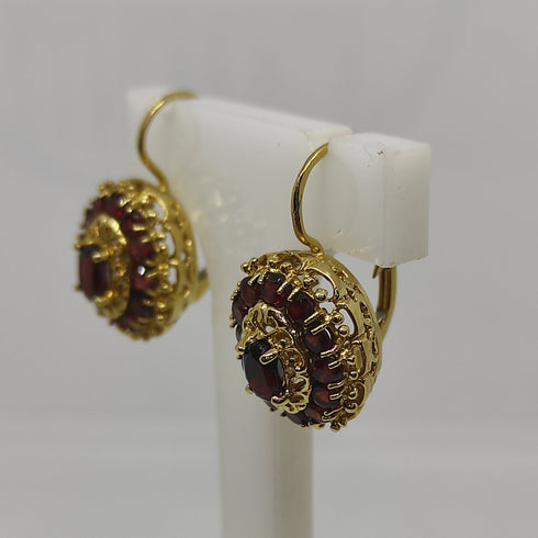 Orecchini oro 18 kt Donna Pendenti filigranati con granato rosso scuro | Gioiellitosti.it
