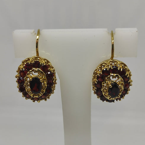 Orecchini oro 18 kt Donna Pendenti filigranati con granato rosso scuro | Gioiellitosti.it