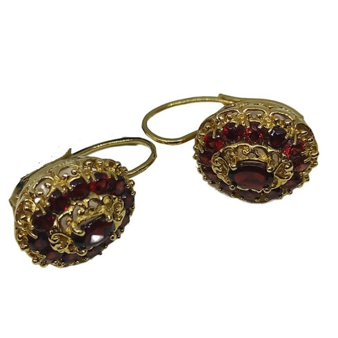 Orecchini oro 18 kt Donna Pendenti filigranati con granato rosso scuro | Gioiellitosti.it