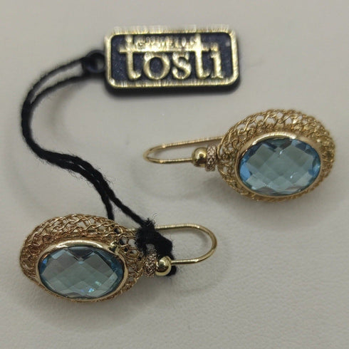Orecchini oro 18 kt Donna Pendenti filigranati con topazio azzurro | Gioiellitosti.it