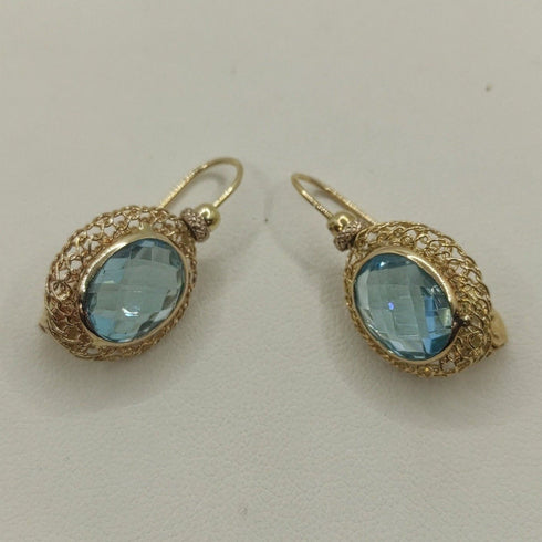 Orecchini oro 18 kt Donna Pendenti filigranati con topazio azzurro | Gioiellitosti.it