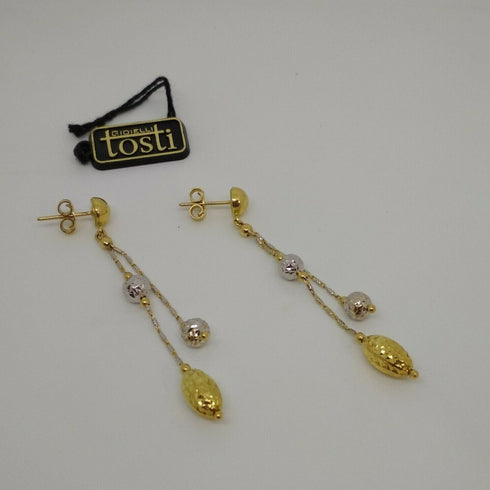 Orecchini oro 18 kt pendenti 2 con pietre verdi colori 4,20 gr | Gioiellitosti.it