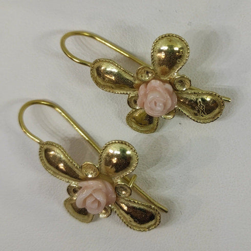 Orecchini oro 18k donna Fiore pendente con corallo rosa gr 8,90 | Gioiellitosti.it
