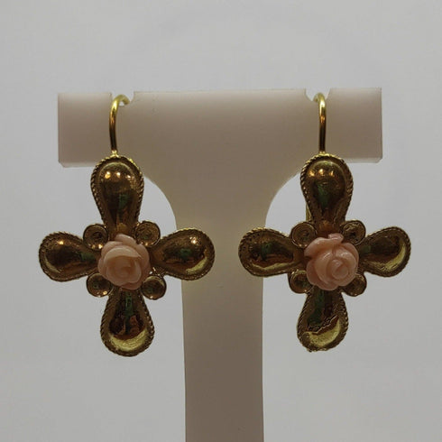 Orecchini oro 18k donna Fiore pendente con corallo rosa gr 8,90 | Gioiellitosti.it