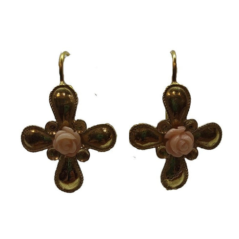 Orecchini oro 18k donna Fiore pendente con corallo rosa gr 8,90 | Gioiellitosti.it