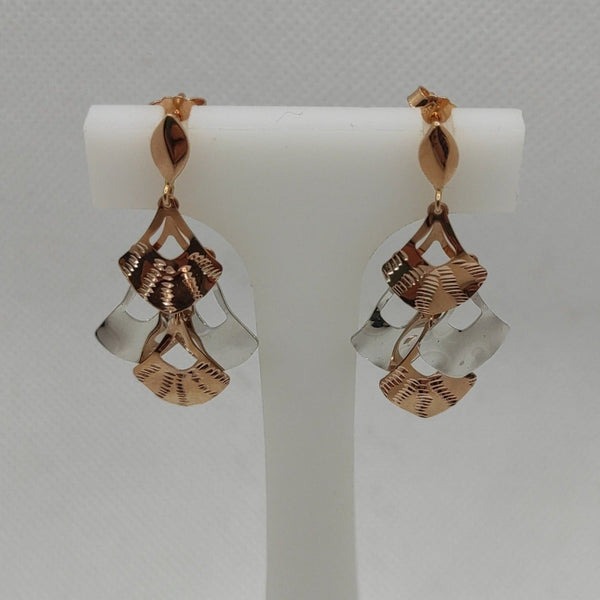 Orecchini oro 18k pendenti ventaglio 2 colori 3,90 gr | Gioiellitosti.it
