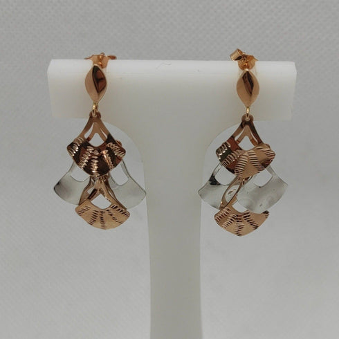 Orecchini oro 18k pendenti ventaglio 2 colori 3,90 gr | Gioiellitosti.it