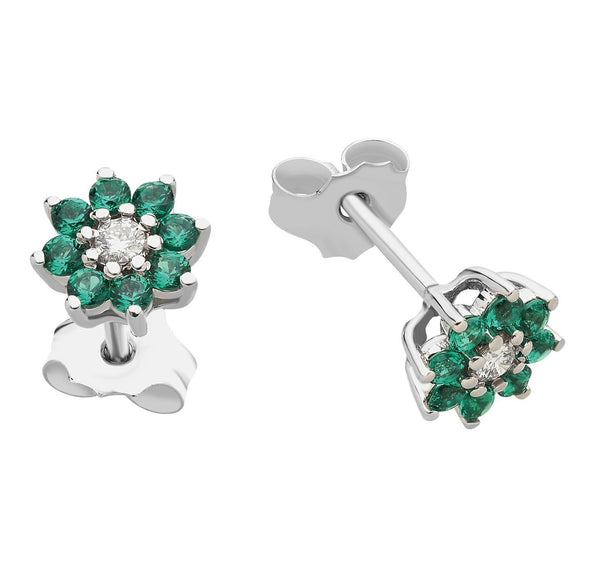 Orecchini oro bianco 18k diamanti 0,20 smeraldi 0,10 | Gioiellitosti.it