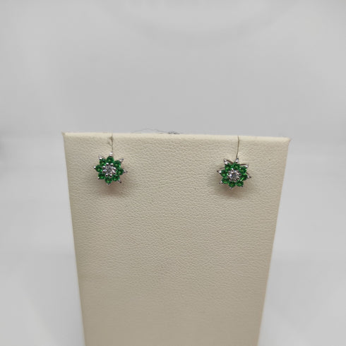 Orecchini oro bianco 18k diamanti 0,20 smeraldi 0,10 | Gioiellitosti.it