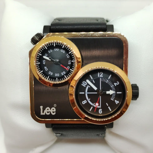 orologio doppio orario acciaio rose pelle nero Lee LEF-M116DRL1-17 | Gioiellitosti.it