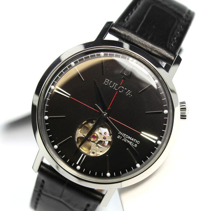 Bulova Orologio Uomo Automatico 96A201 - Cassa 41mm In Acciaio, Cinturino In Pelle Nera, Quadro Es Scheletrato