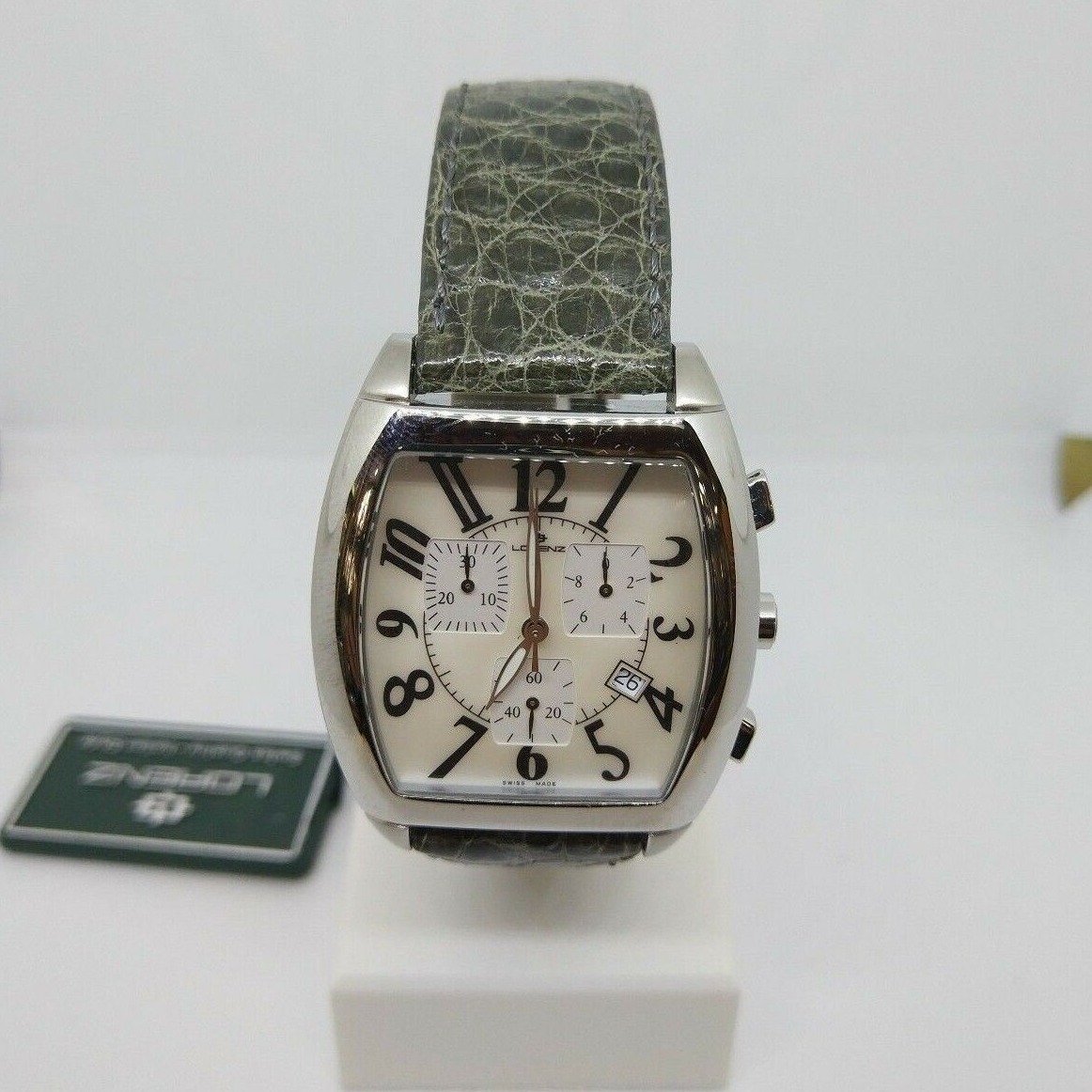 Lorenz Crono 16895 - Montre Suisse Quartz, Boîtier Acier Plaqué Or, Cadran Nacre, Bracelet Crocodile