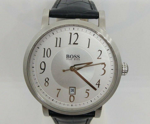 Orologio uomo Hugo Boss grande cassa tonda cinturino pelle nero | Gioiellitosti.it