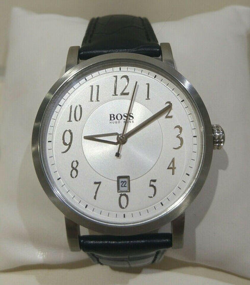 Orologio uomo Hugo Boss grande cassa tonda cinturino pelle nero | Gioiellitosti.it