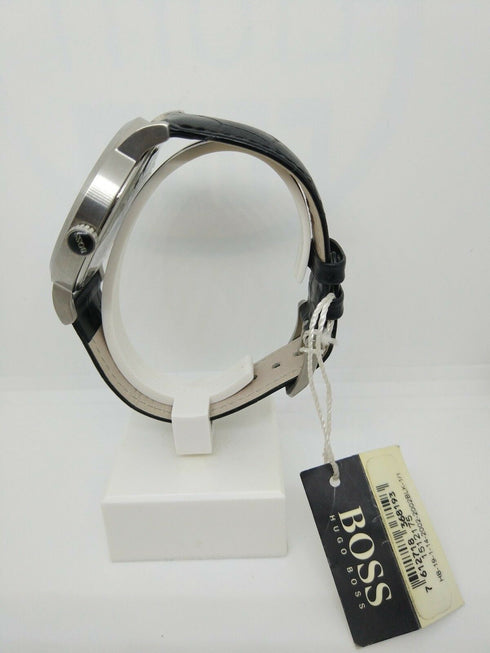 Orologio uomo Hugo Boss grande cassa tonda cinturino pelle nero | Gioiellitosti.it