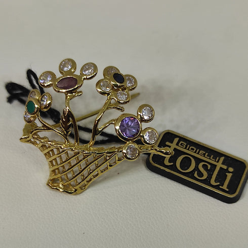 Spilla oro 18k donna cestino fiori pietre dure | Gioiellitosti.it