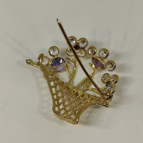 Spilla oro 18k donna cestino fiori pietre dure | Gioiellitosti.it