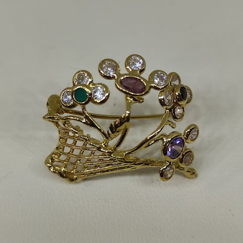 Spilla oro 18k donna cestino fiori pietre dure | Gioiellitosti.it