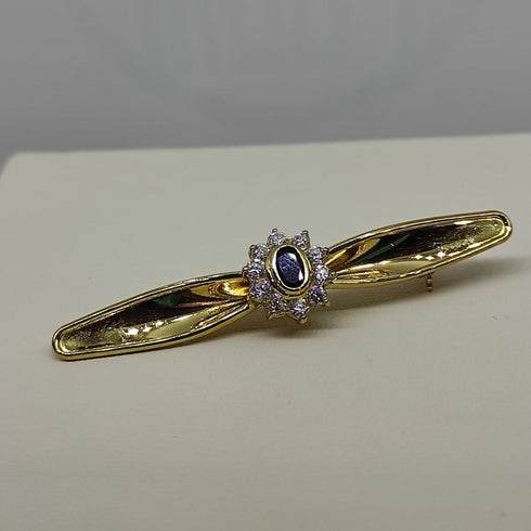 Spilla oro 18k Donna Vintage pietra zaffiro blu bianco | Gioiellitosti.it