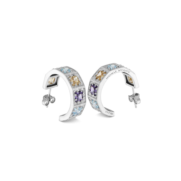 Orecchini a cerchio Michele Affidato OR-TY-000030 in argento 925 con zirconi taglio princess