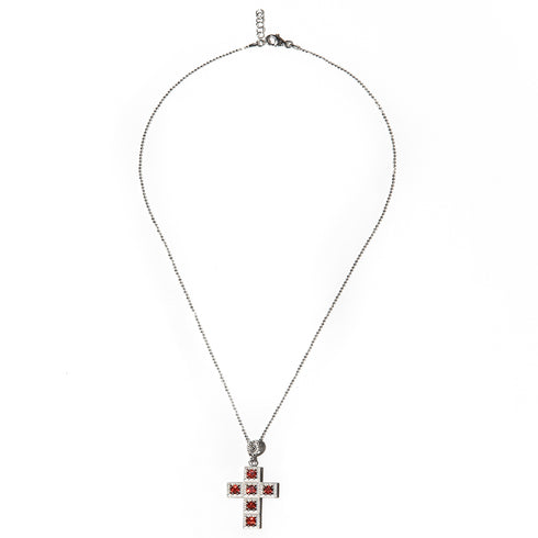 Collana Croce Argento 925 Zirconi Rossi Michele Affidato CL-TY-000586