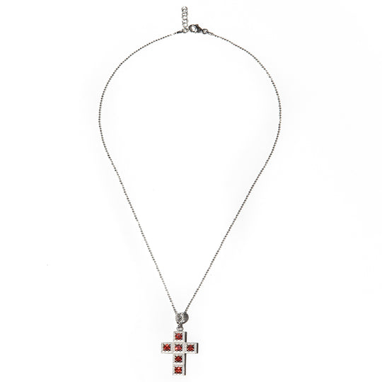 Collana Croce Argento 925 Zirconi Rossi Michele Affidato CL-TY-000586 — Product detail view