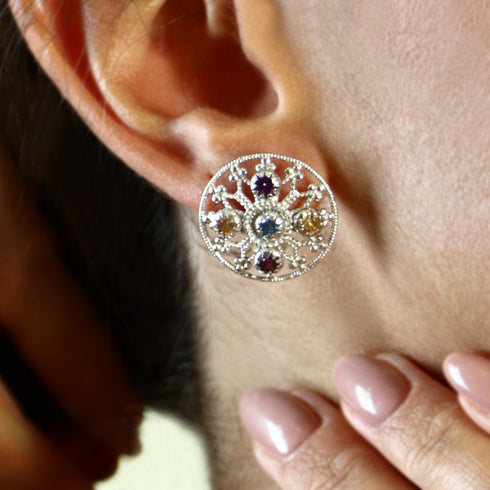 Orecchini Michele Affidato OR-RO-000345 in argento 925 con zirconi multicolor, dettaglio