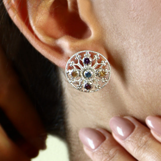 Orecchini Michele Affidato OR-RO-000345 in argento 925 con zirconi multicolor, dettaglio — Product detail view