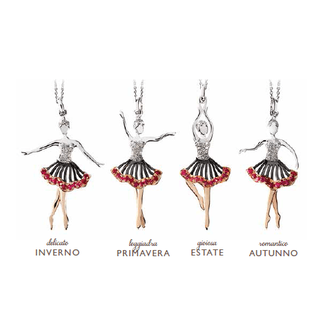 Ciondolo Ballerina Oro 18k Bianco Rosé Rubini Diamanti | Gioiellitosti.it — Product detail view