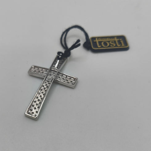 Ciondolo Croce oro 18 kt bianco e pavé di Zirconi 5.50 gr | Gioielli Tosti