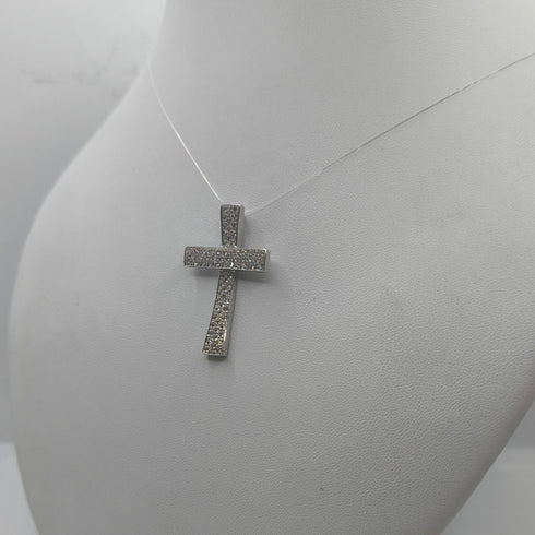 Ciondolo Croce oro 18 kt bianco e pavé di Zirconi 5.50 gr | Gioielli Tosti