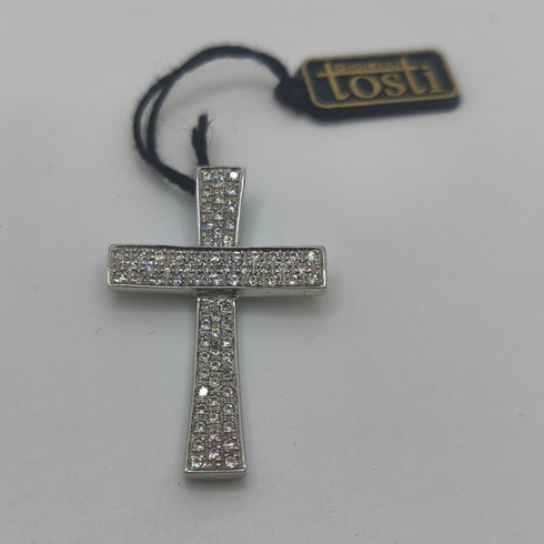 Ciondolo Croce oro 18 kt bianco e pavé di Zirconi 5.50 gr | Gioielli Tosti