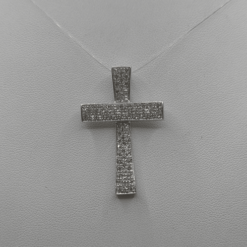 Ciondolo Croce oro 18 kt bianco e pavé di Zirconi 5.50 gr | Gioielli Tosti