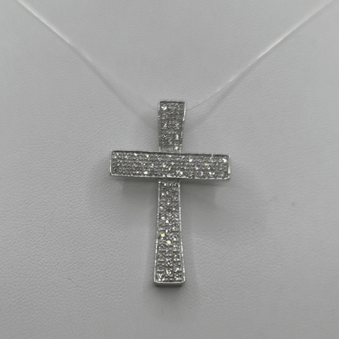 Ciondolo Croce oro 18 kt bianco e pavé di Zirconi 5.50 gr | Gioielli Tosti