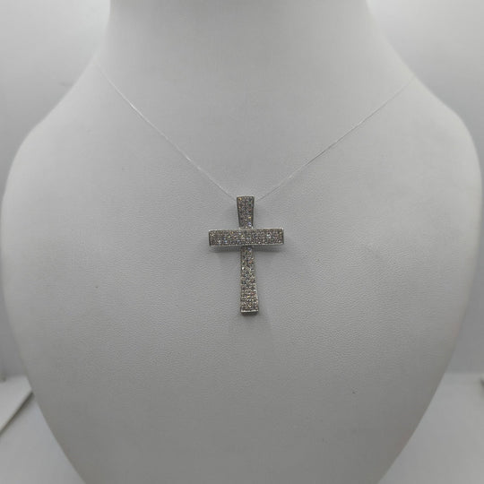 Ciondolo Croce oro 18 kt bianco e pavé di Zirconi 5.50 gr | Gioielli Tosti — Vista dettaglio prodotto originale